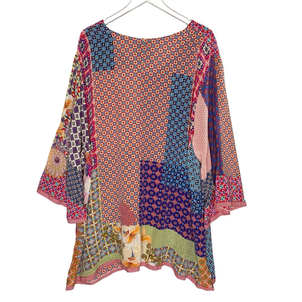 Johnny Was Patchwork Patterned Top 3X 100% Silk P… - image 2